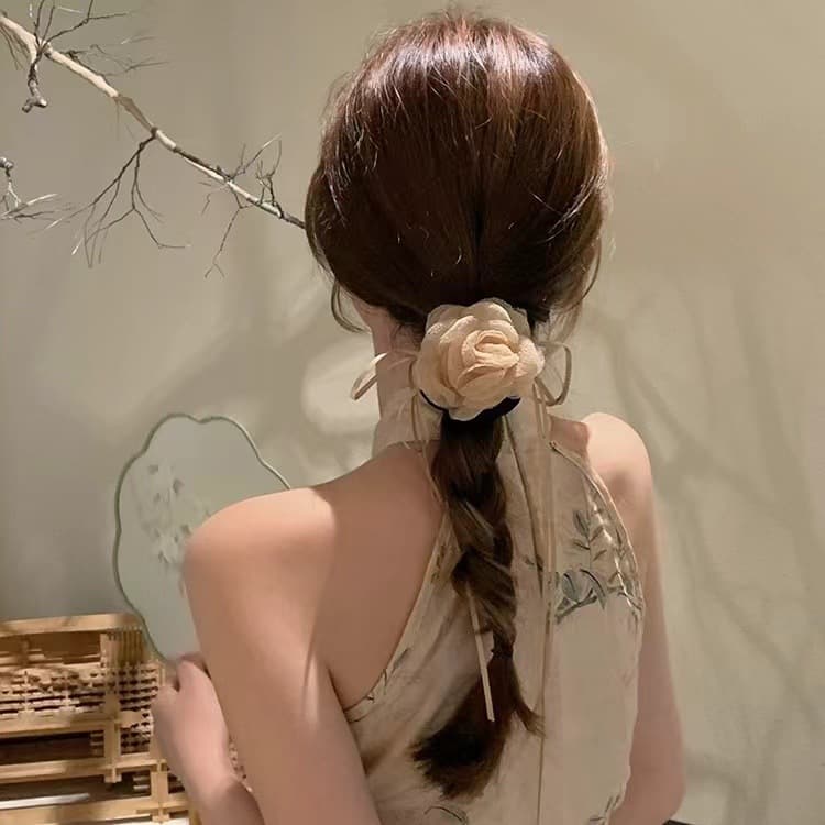 6090 retro handmade flower hair tie-coffee color