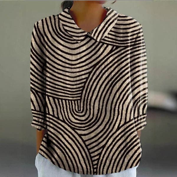Rahat Yay Üslubunda Uzunqol Naxışlı Pullover Top