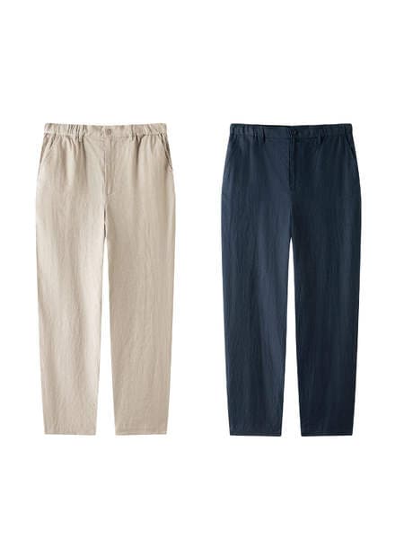 Muji Men's Hemp Washed Tapered Pants Men's Summer Casual Pants Men's Long Pants Men's Quality 25 Spring and Summer