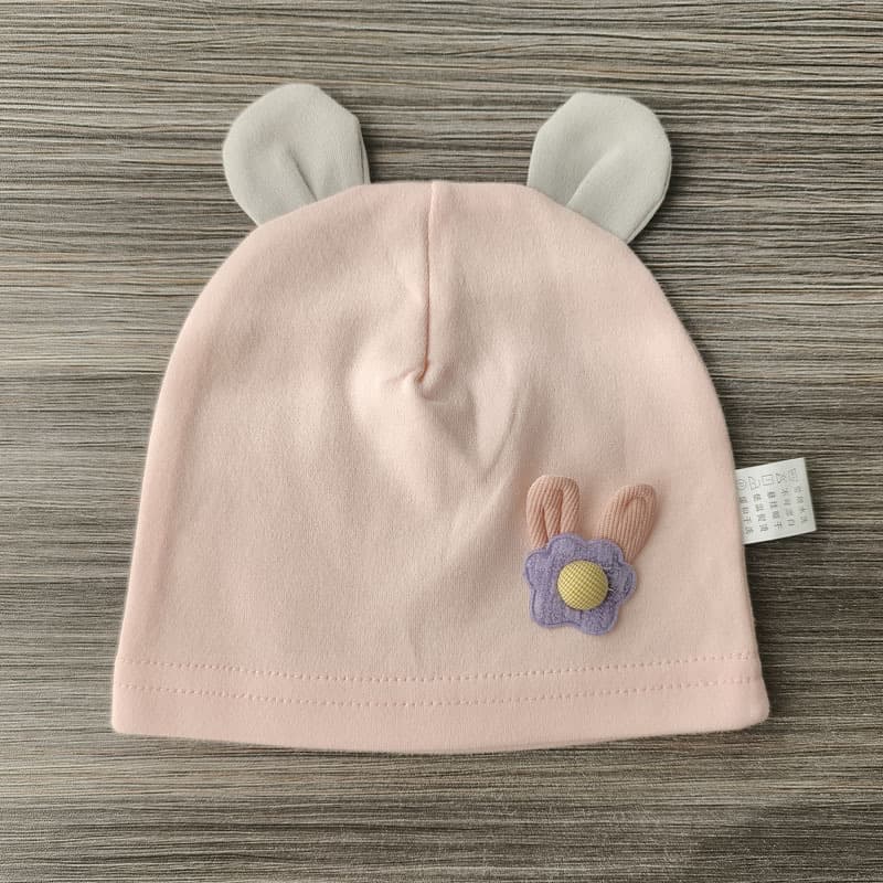 Thick material small flower pink baby hat
