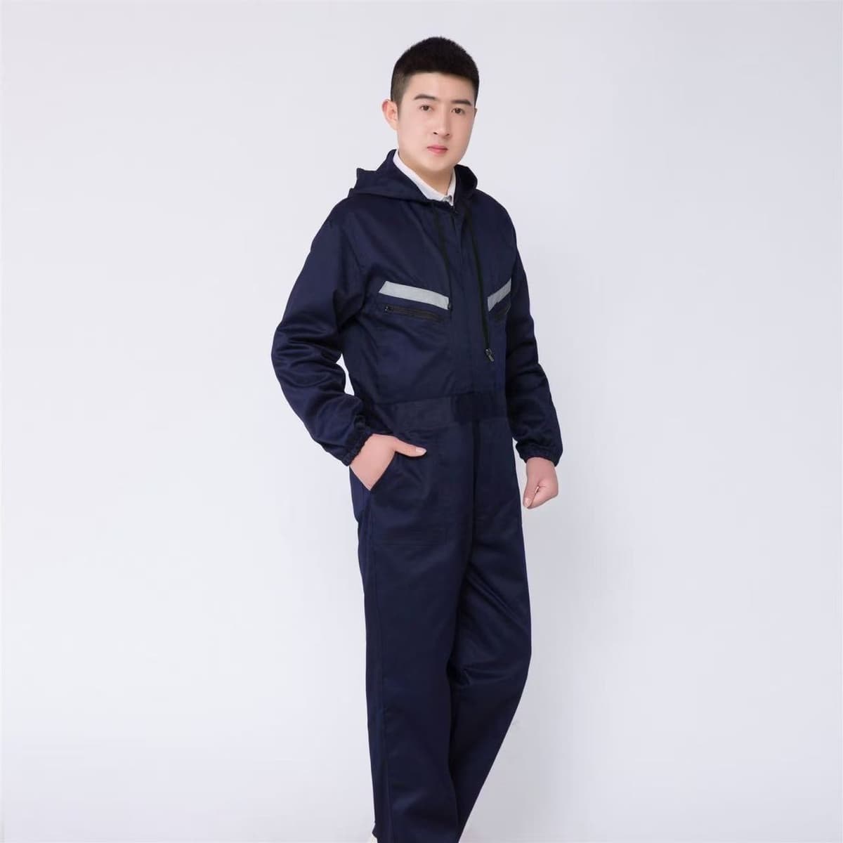 Hooded navy blue--polyester cotton