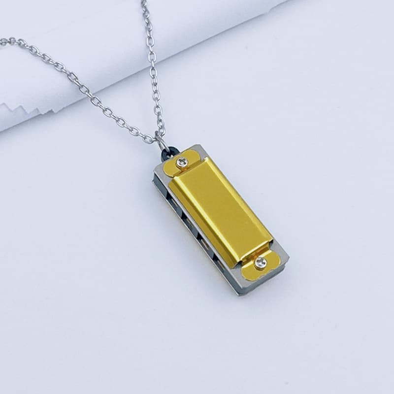 Mini metal harmonica (gold) necklace