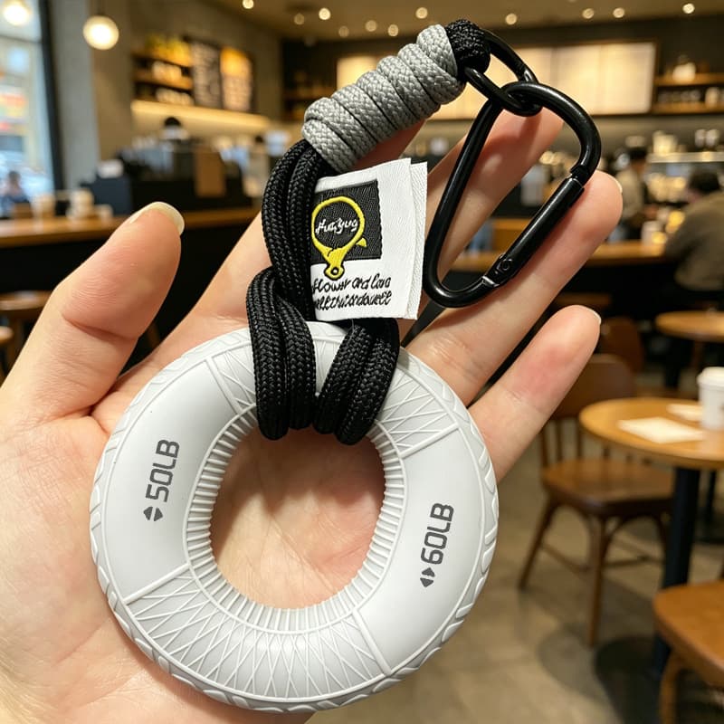Gray grip ring + buckle cloth label lanyard