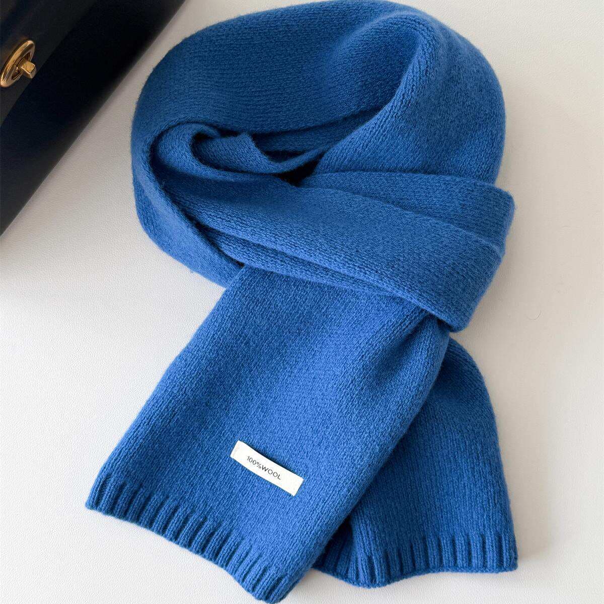 Glacier blue scarf% Australian pure wool women's autumn and winter warm knitted versatile women's neck warmer with a light luxury and high-end feel 3