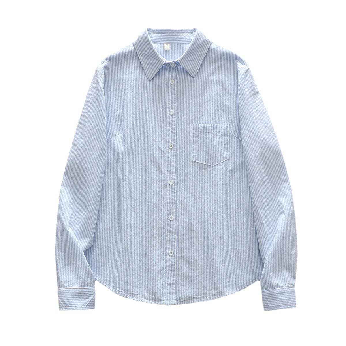 Casual Simple Oxford Shirt 2025 Spring and Autumn New Korean Style Loose Striped Base Shirt Women's Top Trendy 5