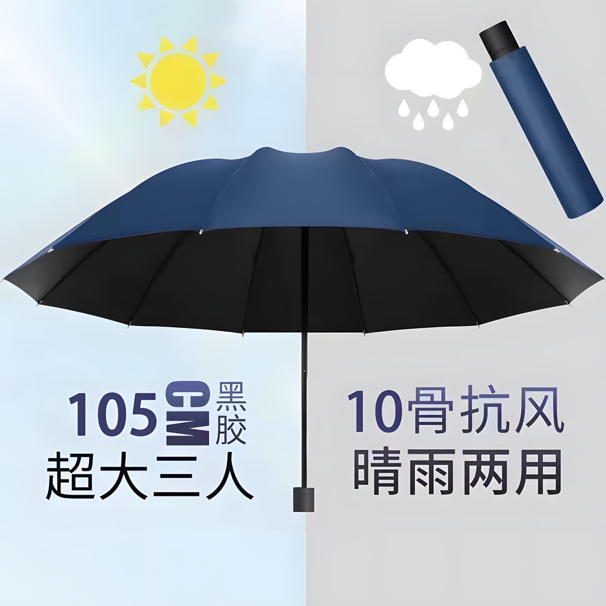 10-bone wind-resistant and rain-resistant--navy blue