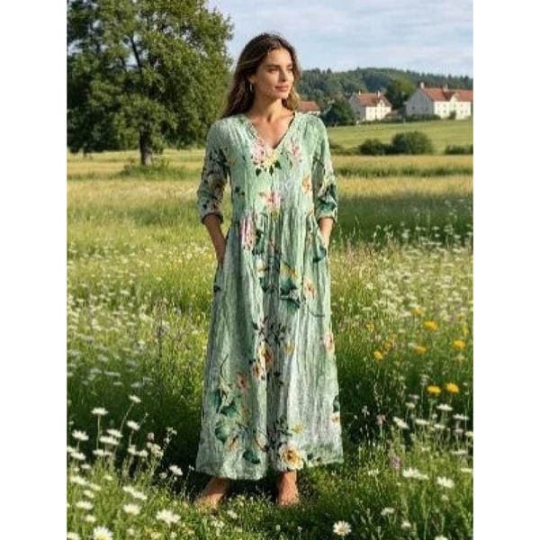 Cross-border temu Amazon Y2 Spring/Summer New Dress V-neck Fashionable High-end Long Sleeve Print-5