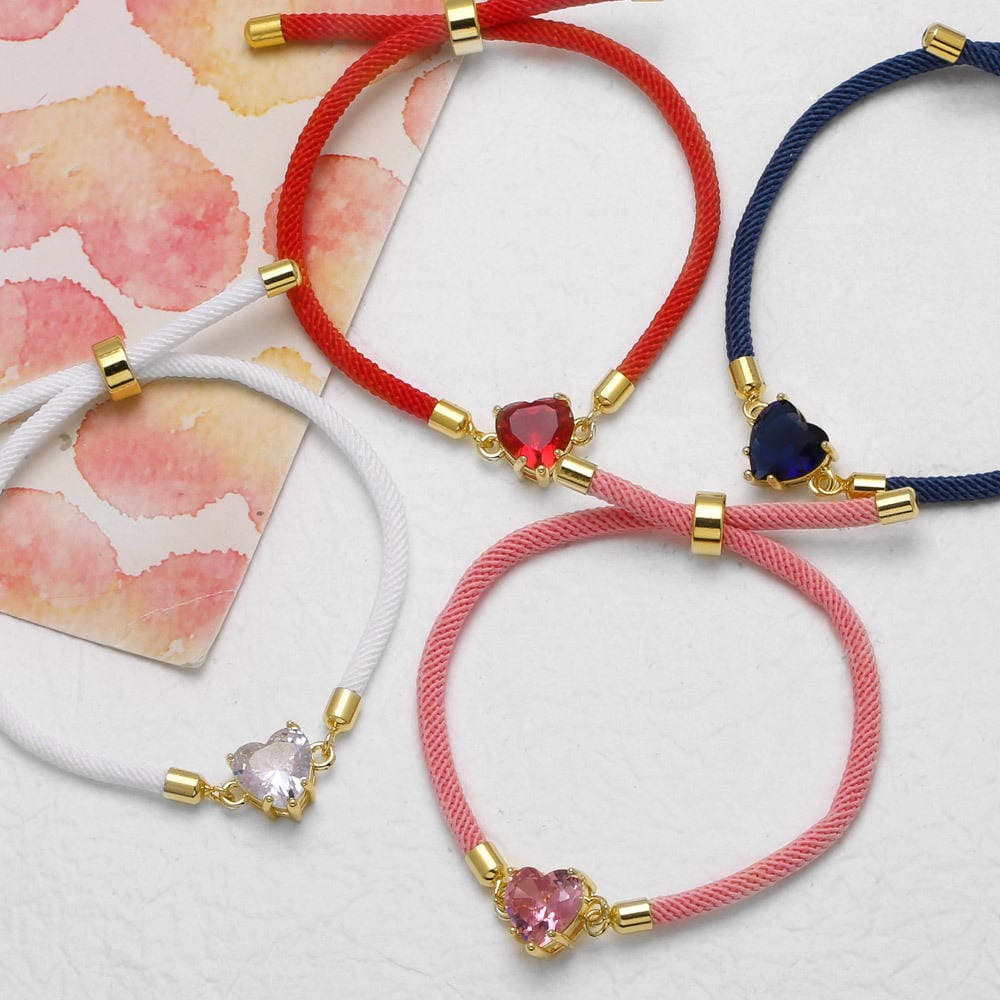As Jewelry Rəngli Zirkonlu Ürək Formalı Qadın Bilərzik, Tənzimlənən Əl İşi Hörüklü Bilərzik Brm18 2