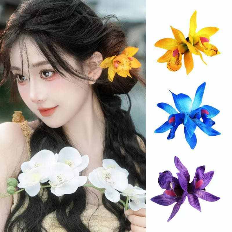5705 double cymbidium orchid hairpin-blue