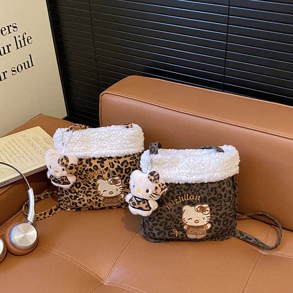 Dəbli yumşaq leopard printli mini uşaq çarpaz çantası, uniseks çiyin çantası