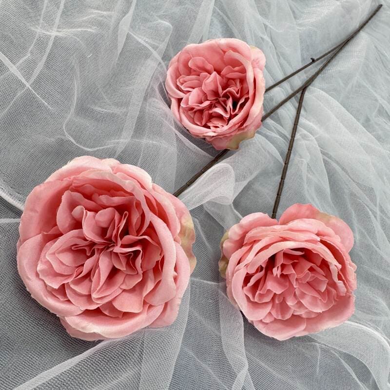 Brushed Fabric 3-Head Leafless Austin Artificial Flowers for Model Home Soft Decoration, Wedding and Home Decor Fake Flowers Floor Arrangement 2