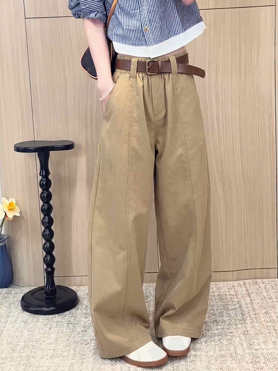 Khaki wide-leg pants for women, 2026 summer new style, thin, high-waisted, drapey, petite-friendly, casual straight-leg workwear 1