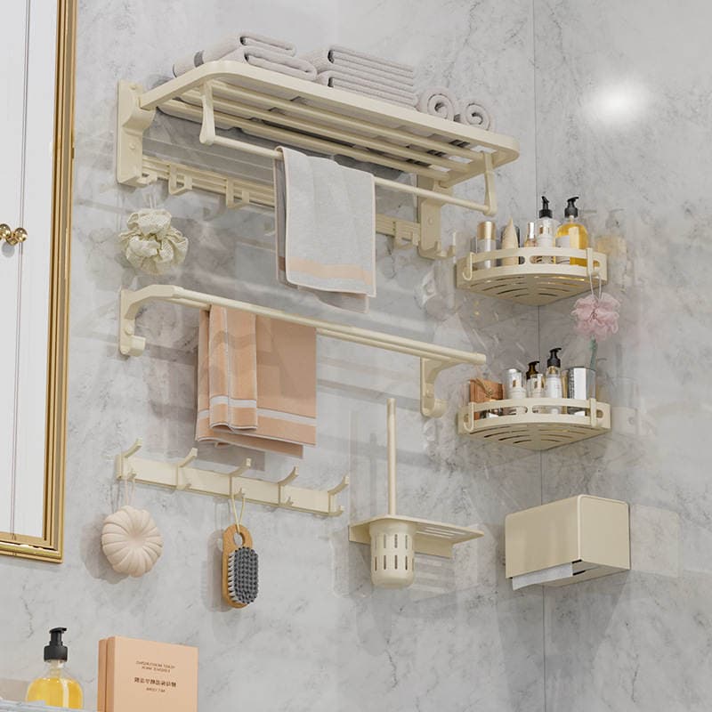Punch-free Cream-style Towel Rack Toilet Milk White Bath Towel Rack Bathroom Bathroom Hardware Pendant Set 4