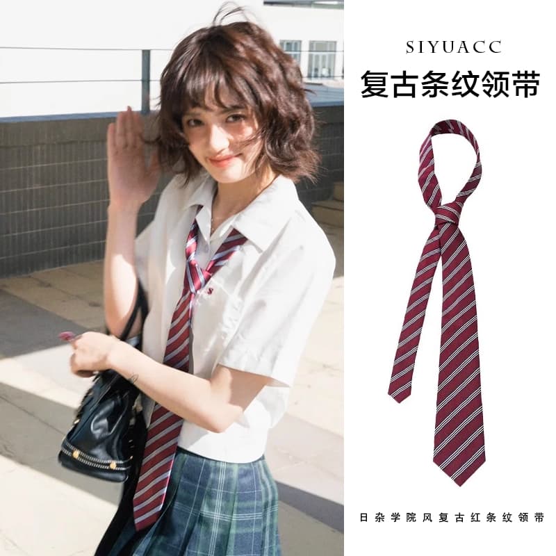 Burgundy and white pattern tie belt [about 140cm long]