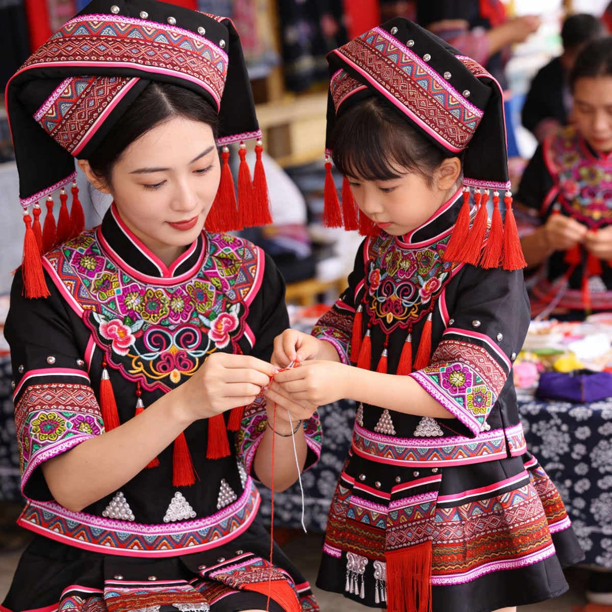 March 3Rd Ethnic Minority Clothing Parent-Child Outfits for Adults and Children, Guangxi Zhuang Ethnic Clothing, Yi Ethnic Clothing, Tujia Ethnic Clothing 5