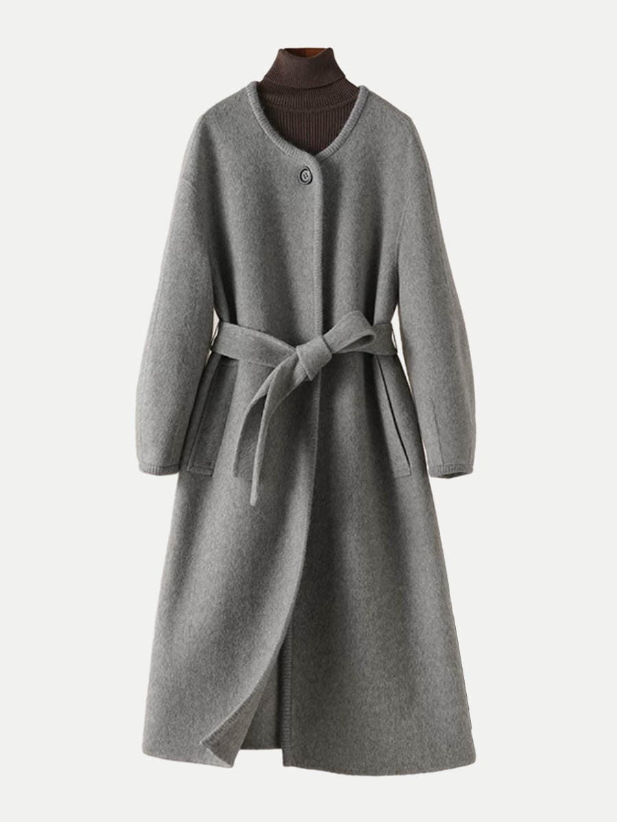 Bingmai 25 Autumn and Winter New Style One Button 10 Camel Plush Mid-Length Coat High-End Old Money Style Luxury Gray 5