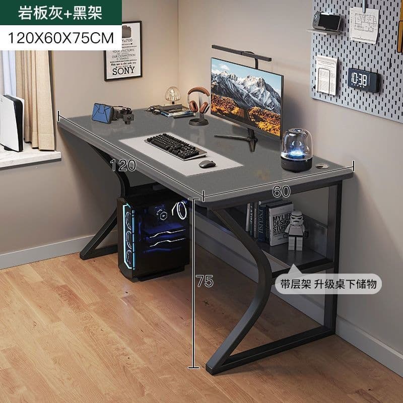 [c-shaped shelf + thickened desktop] 120cm slate gray