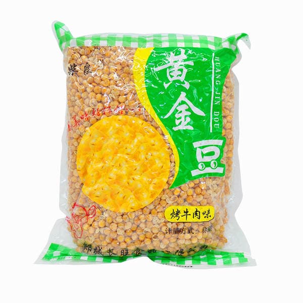Wholesale Linyi chailiang leisure food beef flavor golden beans full box crispy casual snacks bulk peas