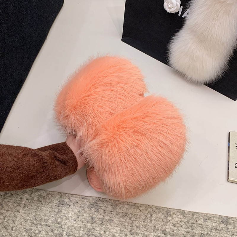 Cross-Border Amazon Large Size Solid Color Fluffy Big Fur Slippers with Soft Soles, Winter Closed-Toe Home Warm Multi-Color Cotton Slippers 3