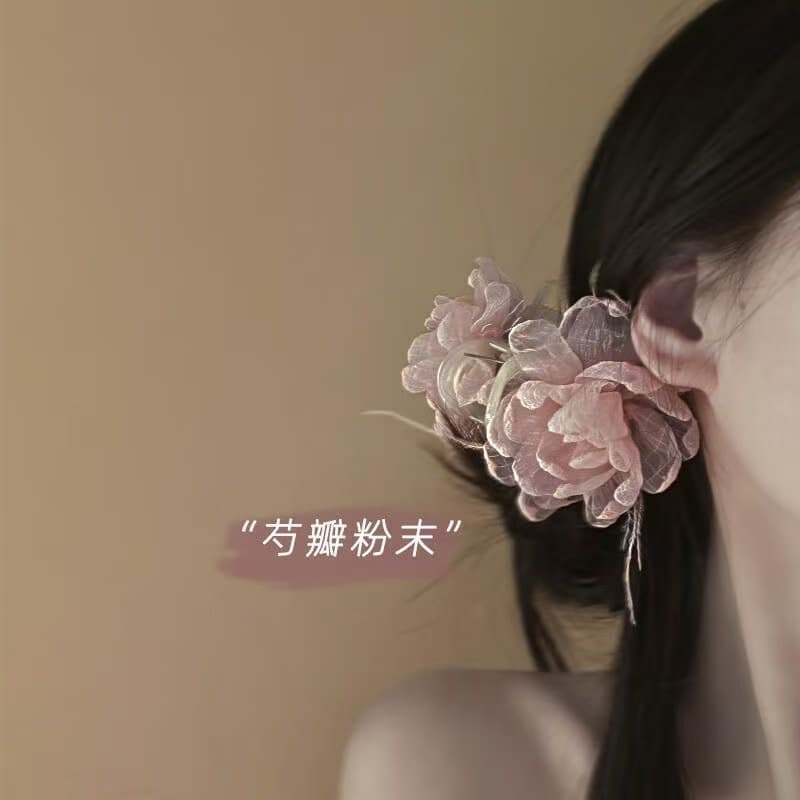 5666 burnt edge chiffon flower clip-pink