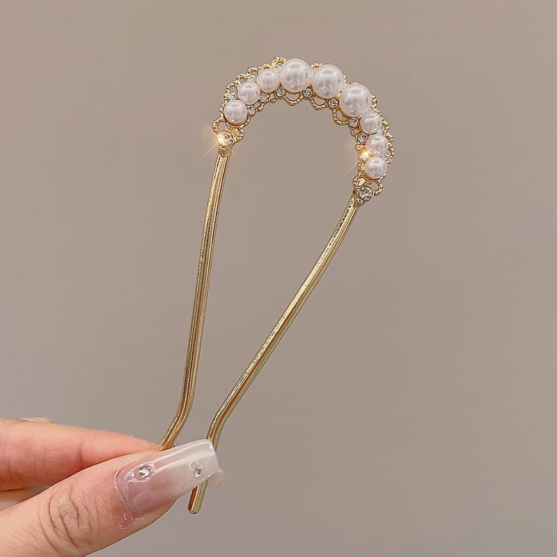 8#Hollow pearl u-shaped hairpin