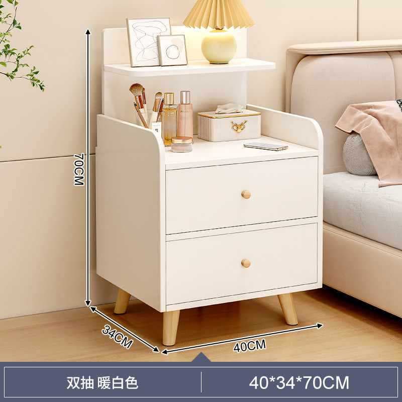 【sturdy solid wood legs】double drawer warm white