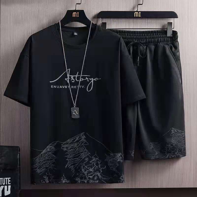 Snow mountain shorts set - black