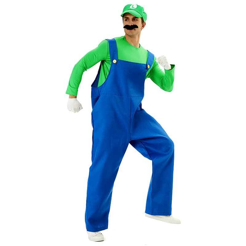 Men's green [hat + beard + top + overalls + gloves]