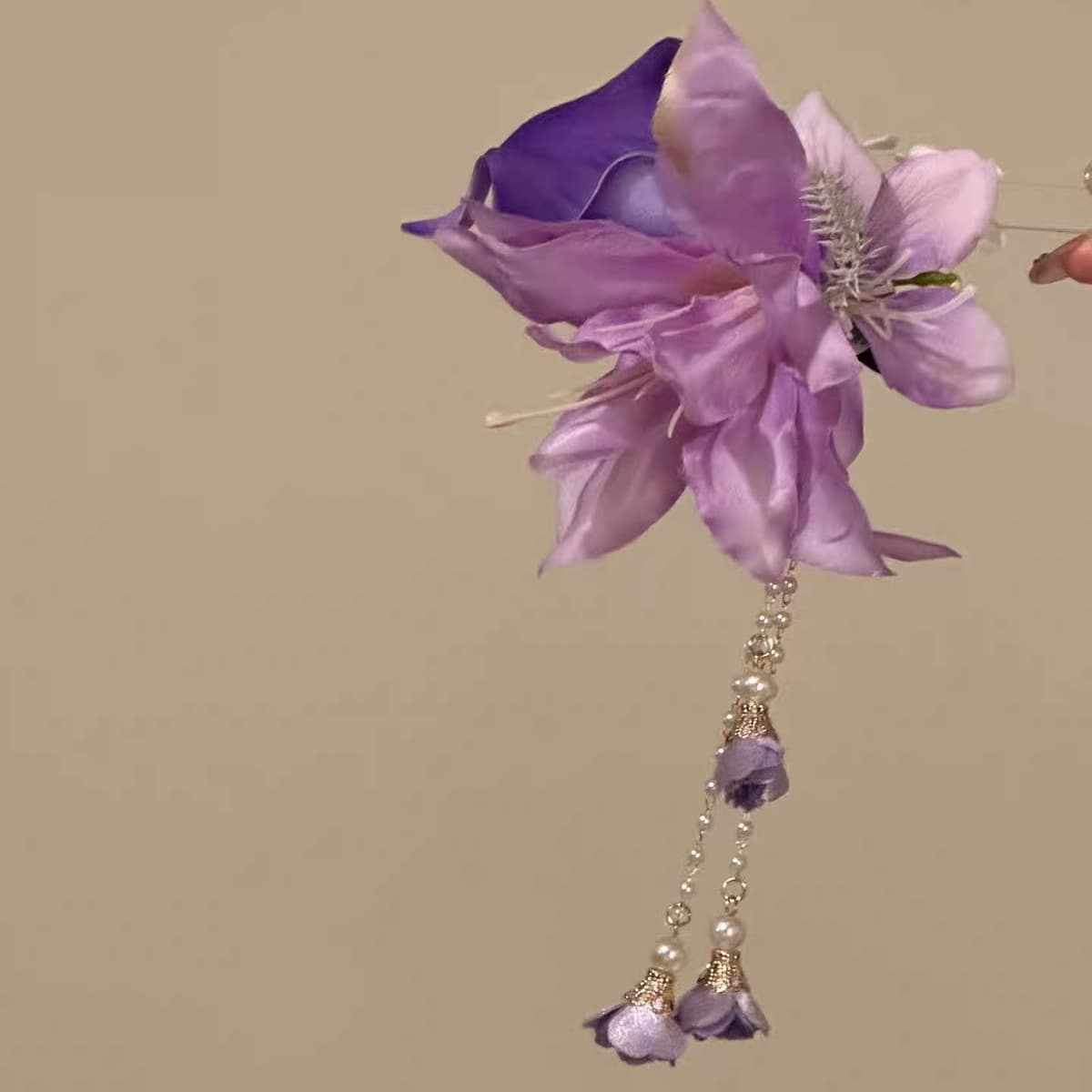 Purple floral tassel hair clip - single