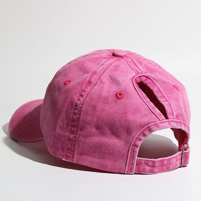 Washed ponytail cap/Rose Red