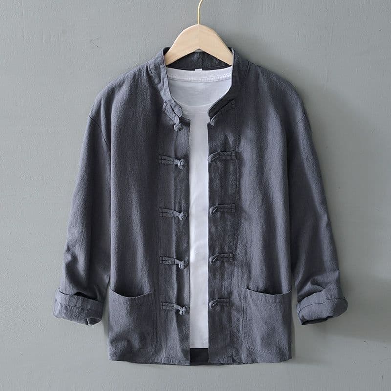 Gray cotton and linen pair-of-breasted top [activity discount]]