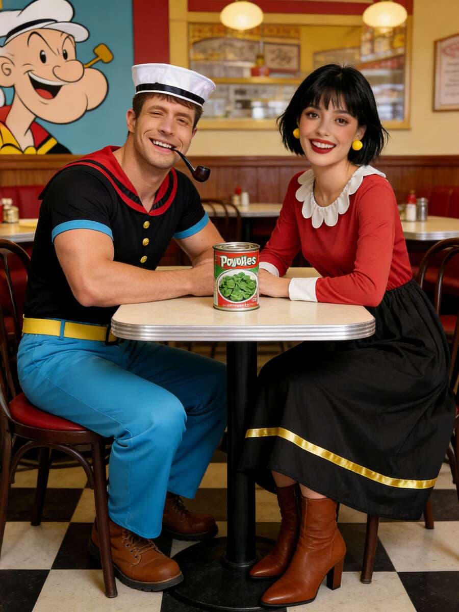 Hellouin üçün Dənizçi Popeye Cosplay Cütlük Kostyumu 2