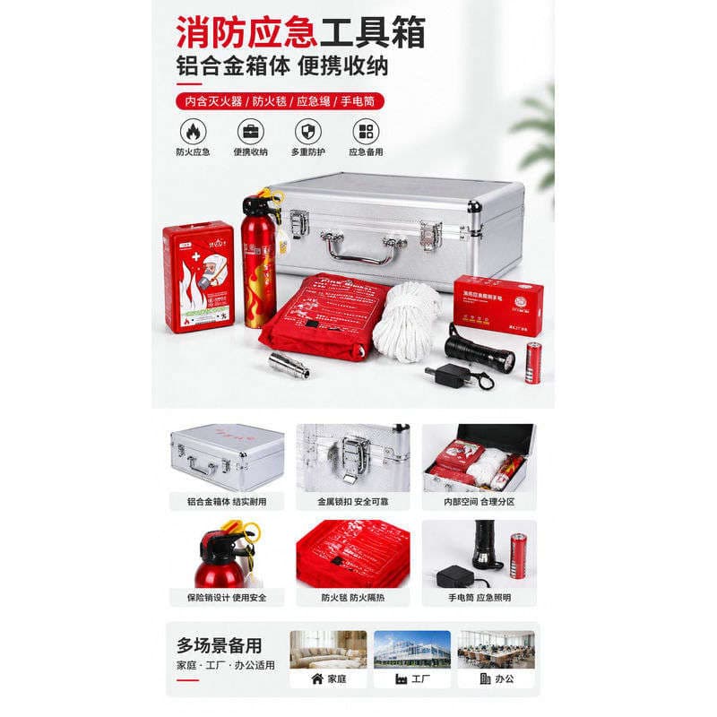 Firefighting Kit Emergency Box Equipment One-Stop Purchase Fire Extinguisher Fire Blanket Respirator Flashlight Safety Rope High-Rise Rescue 4