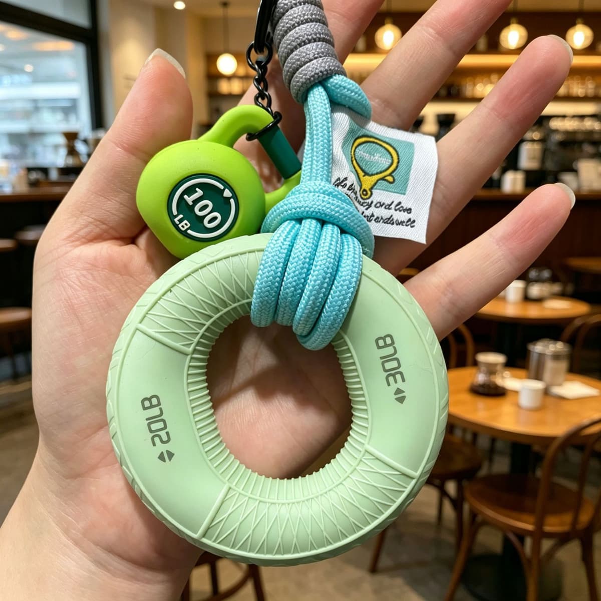 Green grip ring + buckle cloth label lanyard + green kettlebell