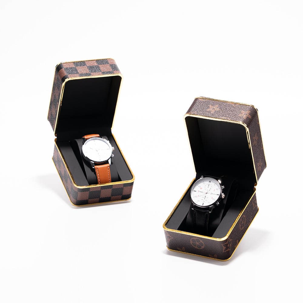 Cross-Border Pu Leather Watch Box, Business Pocket Watch and Wristwatch Universal Storage Box, Rounded Corner Gold-Edged Watch Packaging Box 5