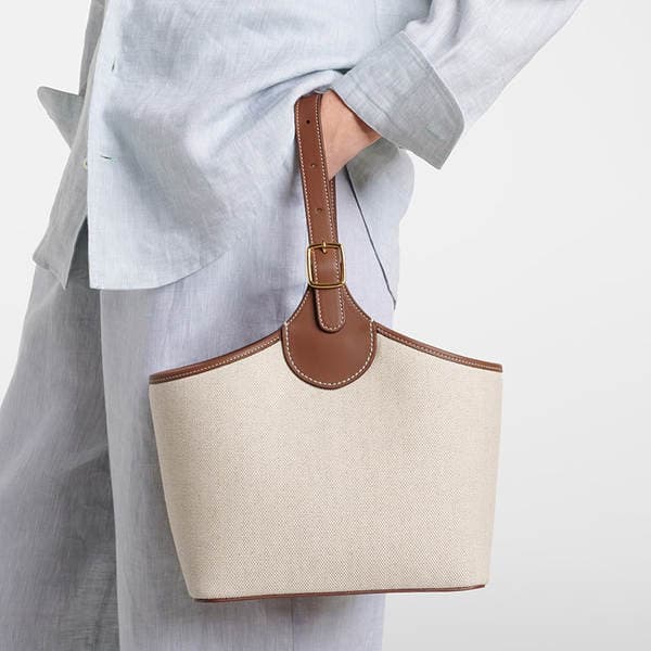 Lp Bobbin dana dərisi və kətan səbət çantası, portativ vedrə çantası
