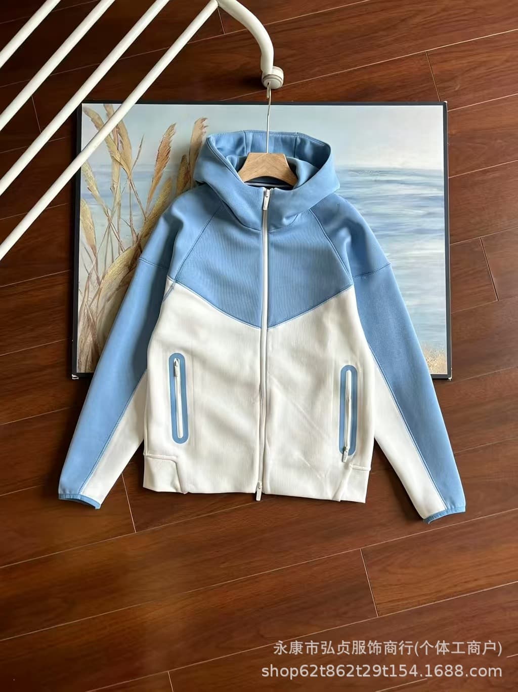 Jacket. sky blue and white