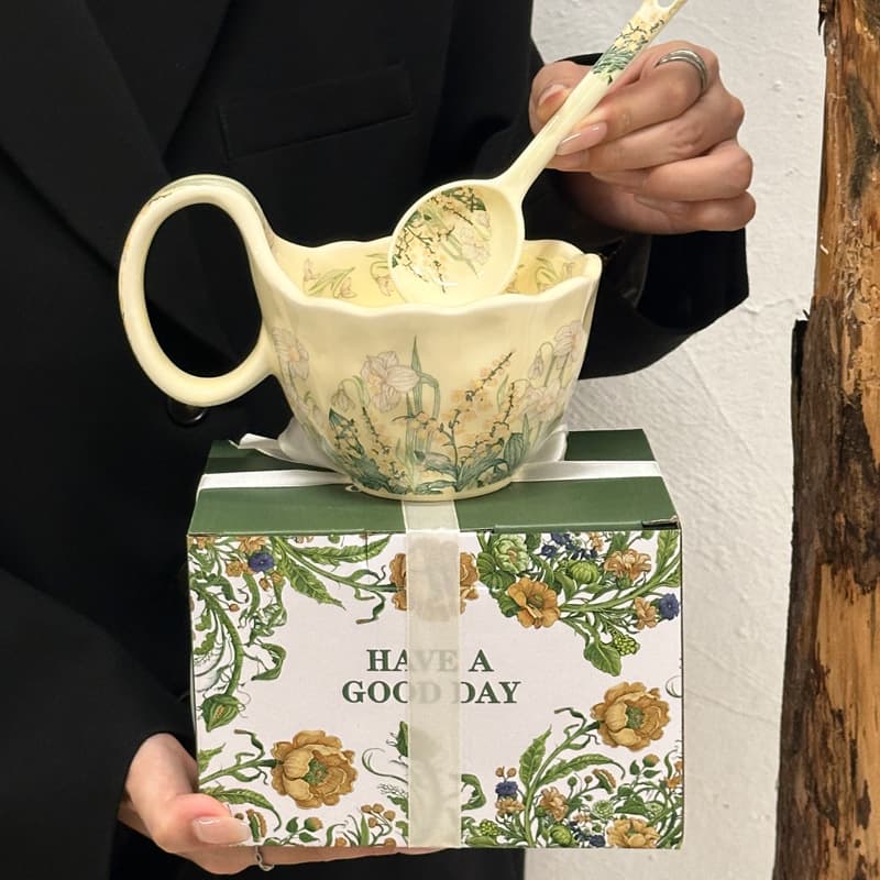 Curved handle cup - campanula + flower spoon + portable gift box