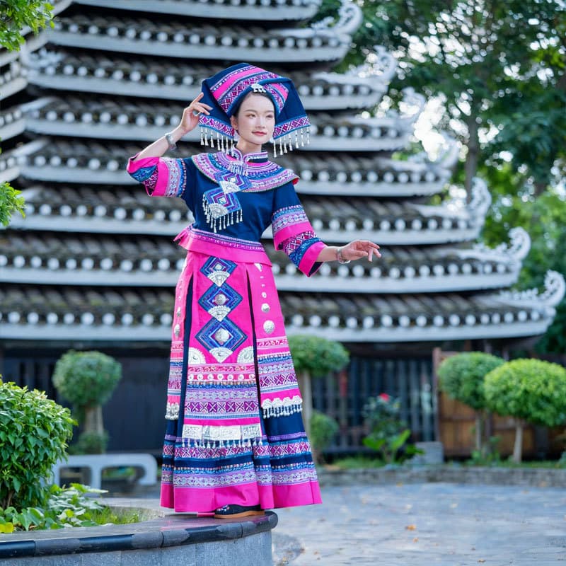 Wbo women's navy blue pink suit + fan-shaped headdress