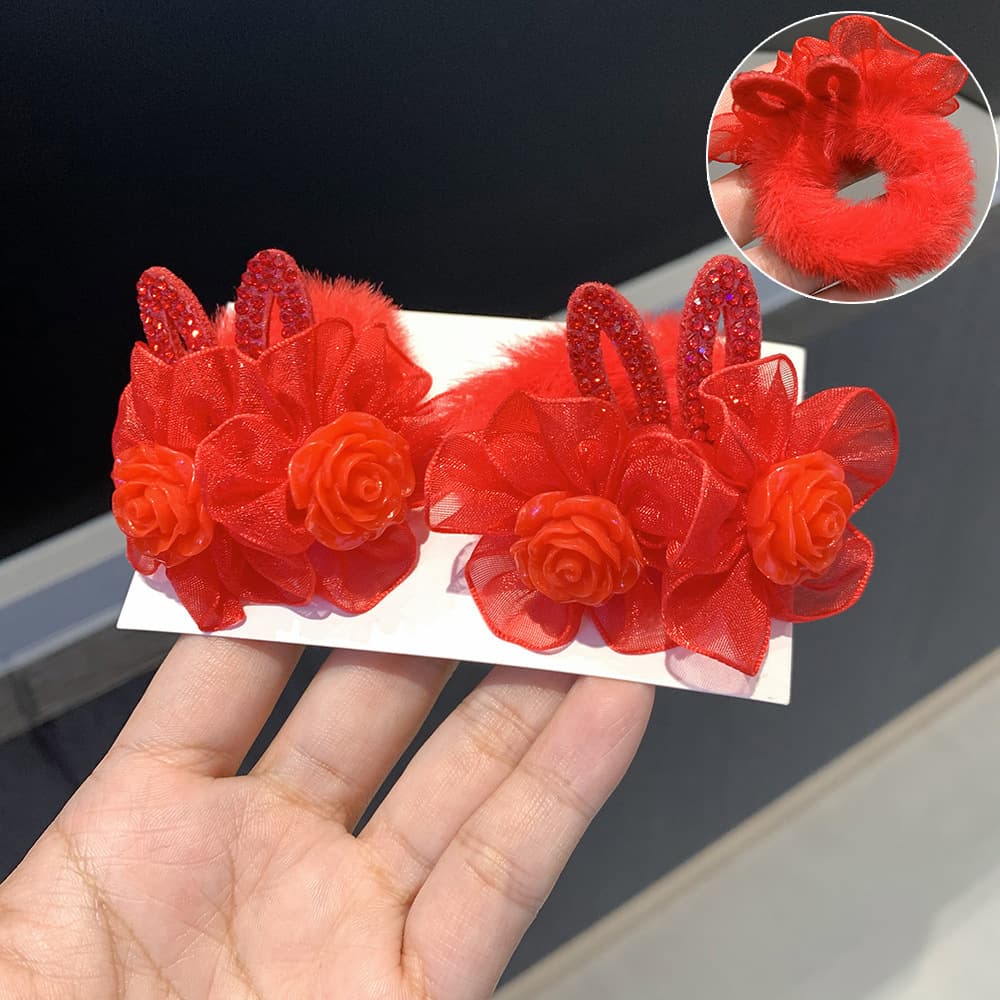 1 big red rose hair tie