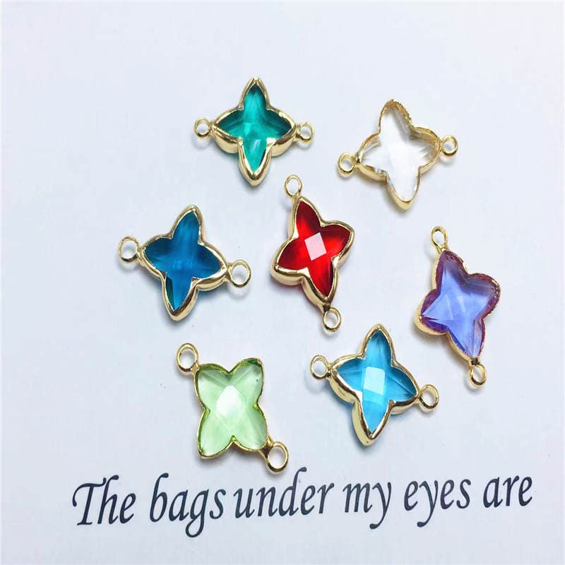 diy jewelry accessories copper edge four-leaf flower crystal glass pendant pendant earrings bracelet necklace making materials 3
