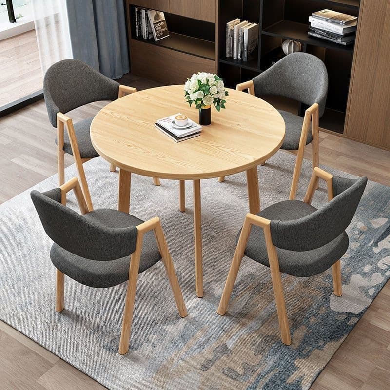Light wood grain single table + dark gray cloth chair