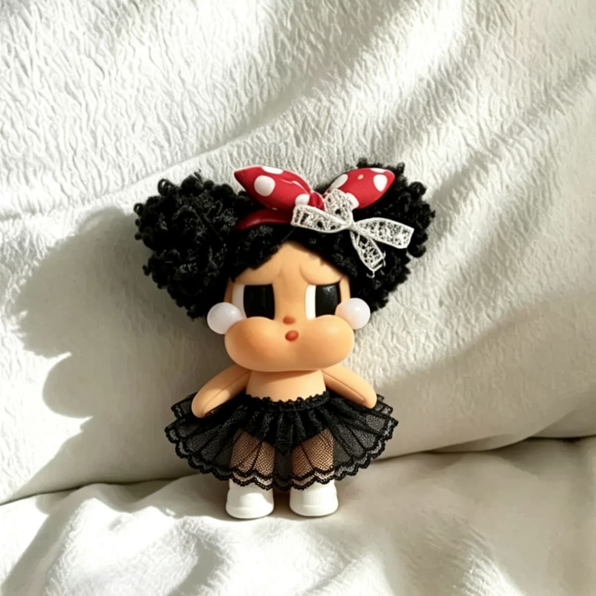 Full diamond hairpin + black gauze skirt + white shoes