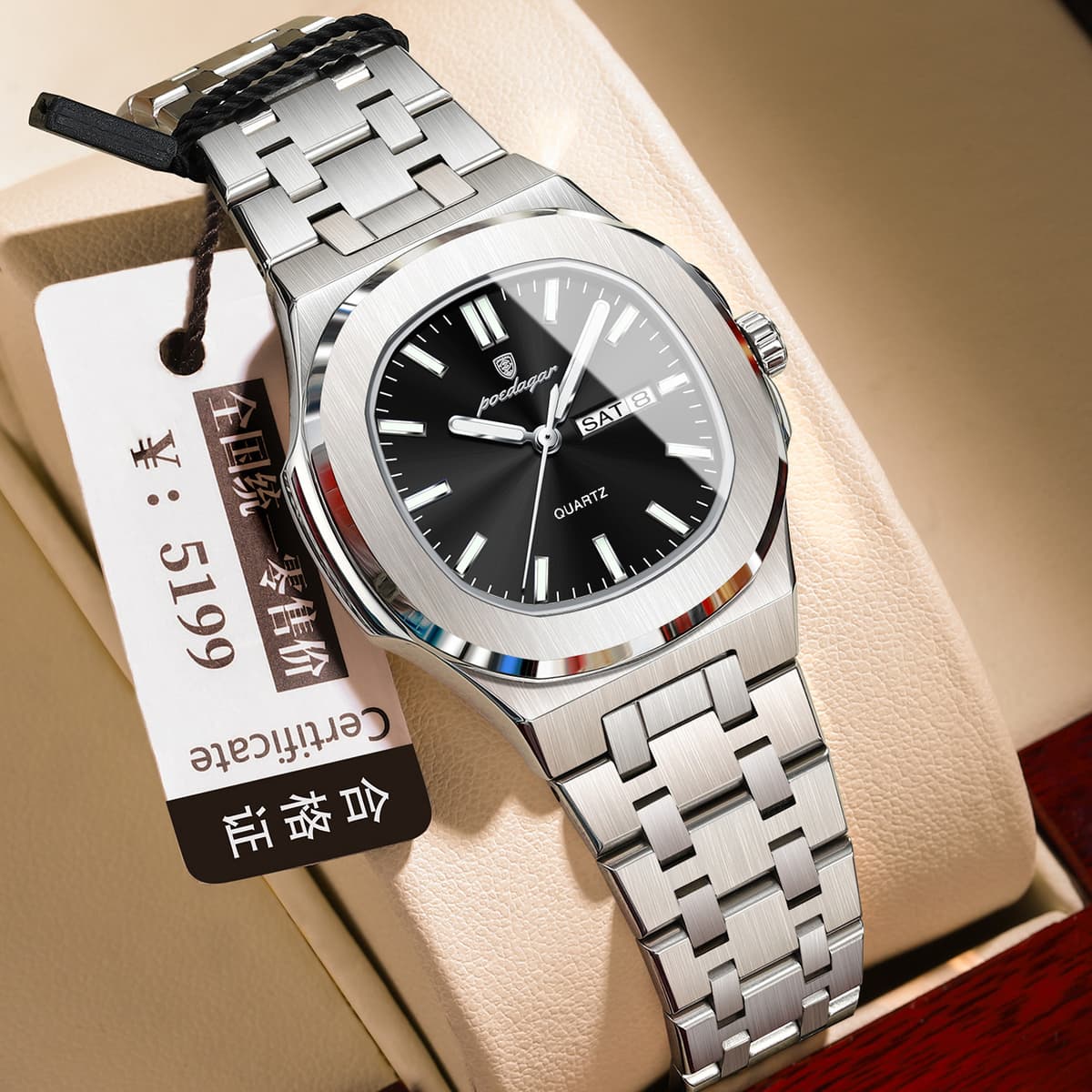 792 silver shell black surface steel belt model
