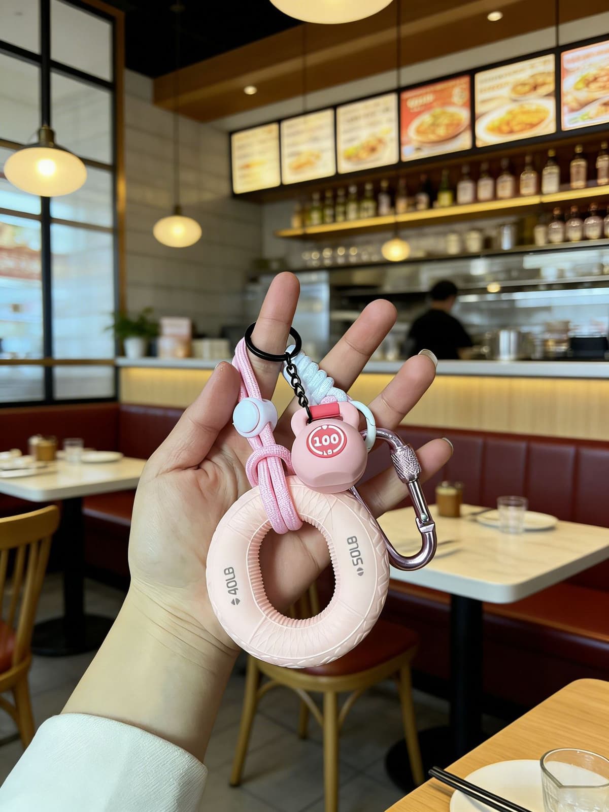 Pink grip ring + lanyard + carabiner + pink kettlebell