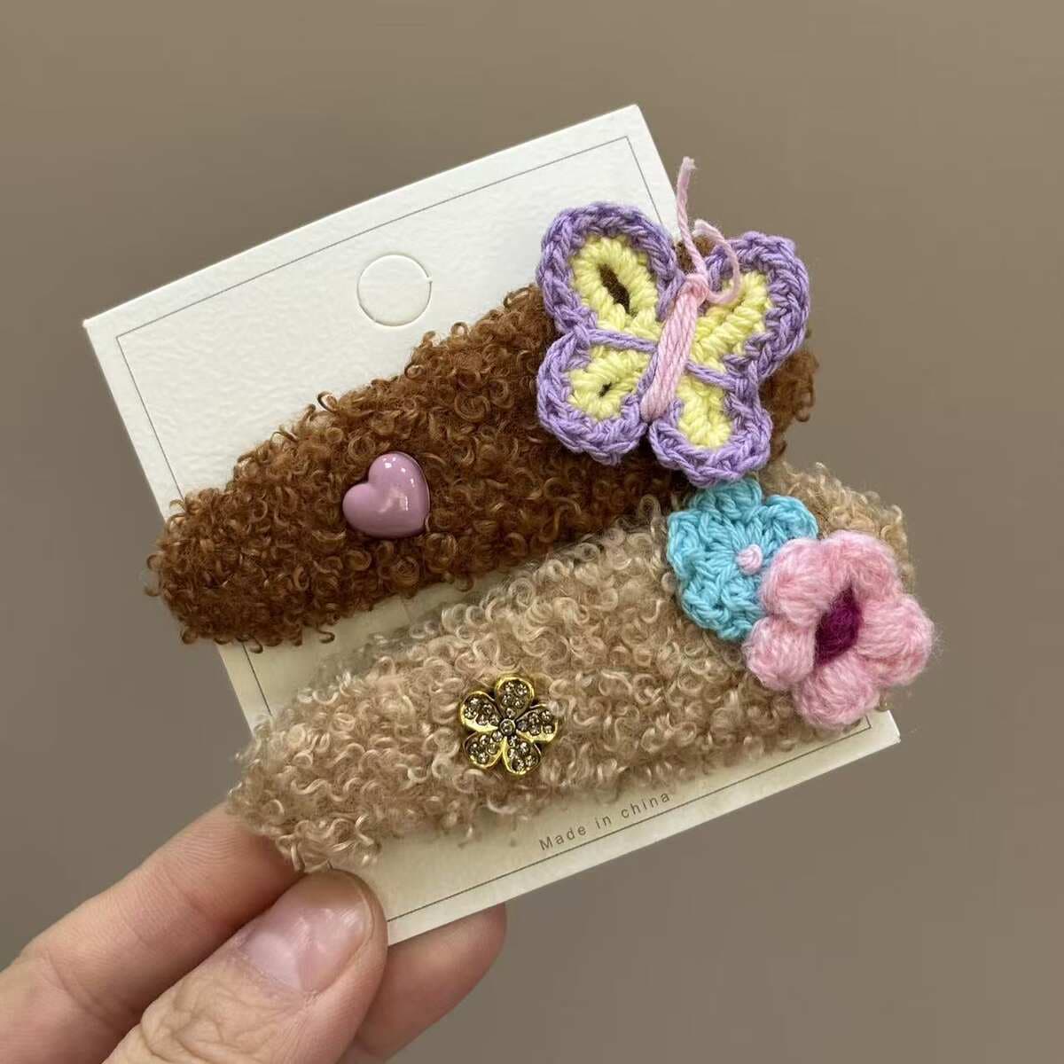 Korean Autumn and Winter Retro Butterfly Flower Hairpin Bangs Clip Teddy Plush Hairpin Side Hairpin Girl Bb Clip 1
