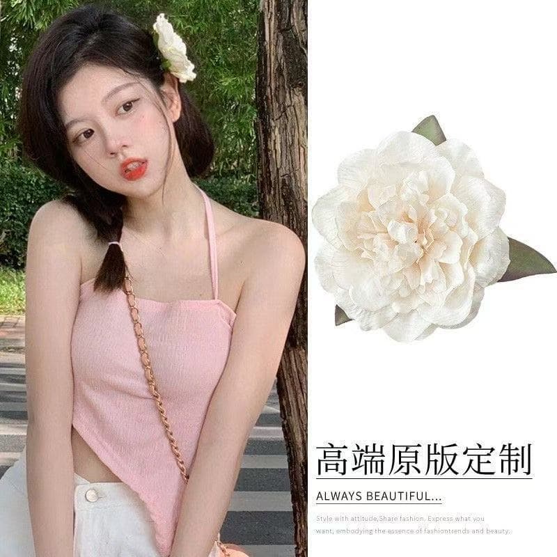 6014 resort style flower hairpin-white