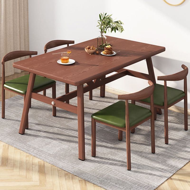 Walnut color 120*60 table and four chairs [dark green leather]