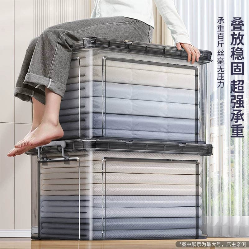 Transparent Plastic Storage Box with Lid for Household Toys, Clothes, and Clothing Storage, Large Capacity Storage and Organizing Box 4