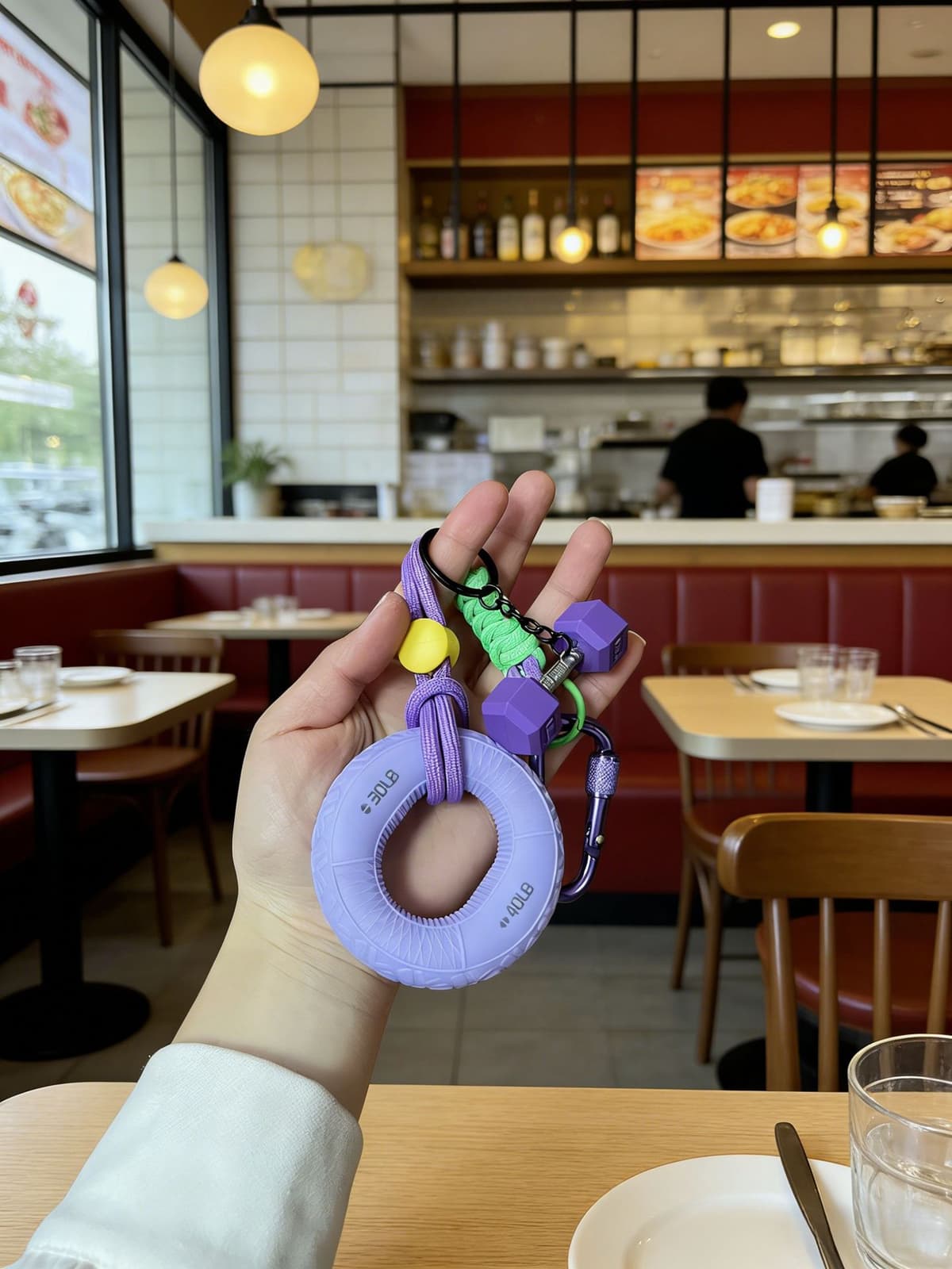 Purple grip ring + lanyard + carabiner + purple barbell